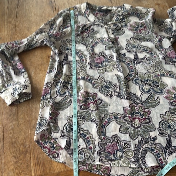 Banana Republic Sheer Tie Front Floral Paisley Ivory Earth Tone Blouse Size XS - Picture 4 of 5